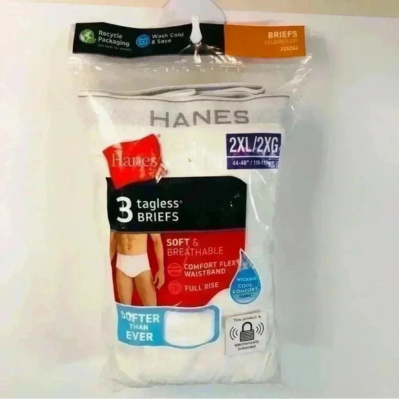 Hanes New Men’s 3 Pack White Tagless Briefs size 2XL Soft Breathable Full Rise - Picture 1 of 12